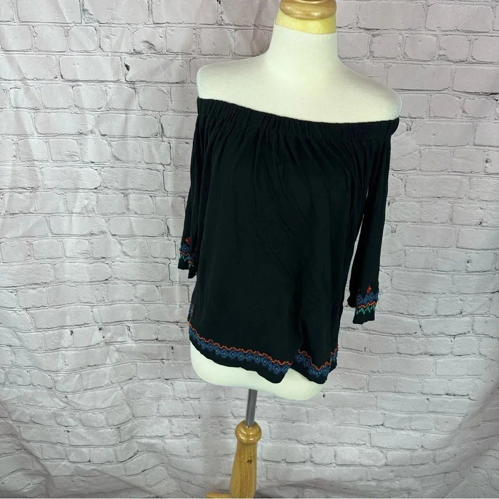 loft ann taylor off the shoulder embroidered flowy peasant top womens L boho